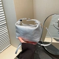 Silver metallic pillow handbag with large square quilting and adjustable strap - Silver