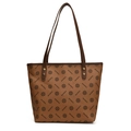 Brown vintage printed tote bag with MEILINSHIJA pattern and gold rivet accents - Style 1 / Brown