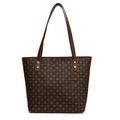 Vintage dark brown large capacity tote bag with monogram pattern and long straps - Style 2 / Brown