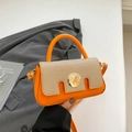 Retro orange crossbody bag with woven texture lid and golden round buckle - Orange
