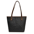 Minimalist geometric pattern tote bag with brown trim and golden rivet details - Style 2 / Black