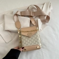 Chic beige crossbody phone bag with M-letter print and golden heart clasp on a blazer - Khaki
