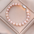 Pink freshwater pearl bracelet with S925 sterling silver clasp in a jewelry box - Pink Purple Pearl S925 Silver Clasp Bracelet (SF0123)