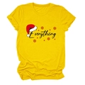 Close-up of Everything text and red Christmas hat print on yellow short sleeve T-shirt - S / Yellow (Black Text)
