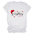 Detail of white cotton T-shirt featuring Everything text and festive Christmas hat print - S / Tops / White