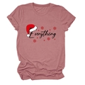 Detail of dusty rose T-shirt with Everything text and festive Christmas hat print - S / Rose Gold (Black Text)