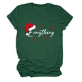 Detail of green Christmas T-shirt with white Everything text and red festive snowflake print - S / Retro Green (White Text)