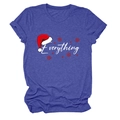 Detailed flat lay of blue Christmas t-shirt with festive hat and snowflake printing - S / Retro Blue (White Text)