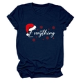 Detailed flat lay of dark blue Christmas t-shirt with Everything print and Santa hat - S / Navy Blue (White Text)