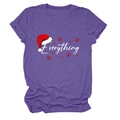 Detail view of purple cotton T-shirt featuring Christmas hat and Everything print - S / Purple (White Text)