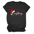 Detail of grey Christmas t-shirt featuring Everything text and red snowflake patterns - S / Heather Charcoal (White Text)