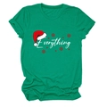 Detail of forest green Christmas T-shirt with Everything print and red Santa hat graphic - S / Ink Green (White Text)