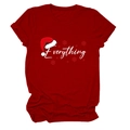 Close-up of red Christmas T-shirt featuring 'Everything' text and festive snowflake print - S / Red (White Text)