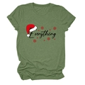 Detail of Christmas t-shirt with Everything text and Santa hat print on green fabric - S / Olive Green (Black Text)