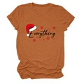 Detailed view of rust-red Christmas t-shirt fabric with Everything text and snowflakes - S / Burnt Orange (Black Text)