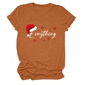 Detail of rust red Christmas T-shirt featuring Everything script and holiday snowflakes - S / Burnt Orange (White Text)