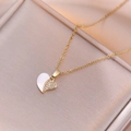 Elegant gold heart pendant necklace with white shell inlay and sparkling cubic zirconia - Mother Of Pearl Contrast Inlaid Style (X3069)