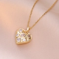 Elegant gold heart pendant necklace with various zircon stones on champagne silk - Fancy Cut Zirconia Inlaid Heart Style (X1528)