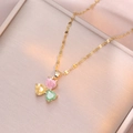 Gold rope chain necklace with pink yellow and green heart-shaped zircon pendants - Gold