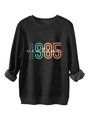 Detail of soft black 1985 vintage sweatshirt showing warm grey fleece lining on the cuff - Black