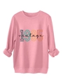 Close-up of pink long-sleeve sweatshirt featuring 1985 vintage print and ribbed cuffs - Peach