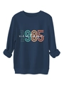 Detail of navy 1985 vintage sweatshirt featuring ribbed crewneck and thick cotton texture - Navy Blue