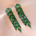Elegant emerald green zircon leaf earrings with gold-plated marquise drop design - Wheat Ear Leaf Style (E0860)