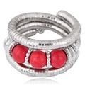 Bohemian multi-layer wrap bracelet with red turquoise beads and silver metal snake chain - Set of 3 / Red