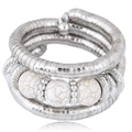 Multilayer silver snake chain cuff bracelet with white marble turquoise beads - Set of 3 / White