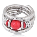 Detail of bohemian multilayer coil bracelet with red turquoise beads on white background - Single Piece / Red