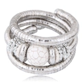 Detailed view of silver snake chain multi-layer wrap bracelet with white marble beads - Single Piece / White