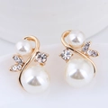 Élégantes boucles d'oreilles perles plaquées or avec strass brillants pour femmes - Or (101136110)