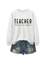 Flachbild von grauem Langarm-Sweatshirt mit Teacher-Print und Jeans-Shorts für Damen - S / Cremeweiß (Schwarze Schrift)