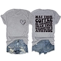 Detail view of cotton t-shirt with coffee quote print and frayed denim shorts - Light Grey (Black Font)