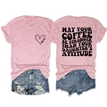 Detail of pink t-shirt with heart mom print and strong coffee slogan on the back - Pink (Black Font)