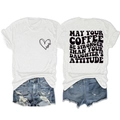 Detail view of cotton t-shirt with coffee quote print and heart mom logo on chest - White (Black Font)