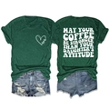Detailed flat lay of casual dark green T-shirt with mom print and distressed denim shorts - Vintage Green (White Font)