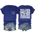 Detail of navy blue cotton t-shirt featuring printed funny Mother's Day slogan and heart logo - Vintage Blue (White Font)