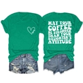 Flat lay view of green cotton T-shirt front with heart logo and back with retro slogan - Dark Green (White Font)