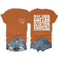 Short sleeve orange t-shirt and denim shorts set with MAY YOUR COFFEE BE back slogan - Burnt Orange (White Font)