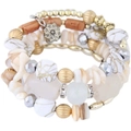 Bohemian multilayer wrap bracelet with marble beads, wood accents and shell charms - White