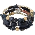 Bracelet multicouche bohème avec perles, coquillages et breloques florales en métal - Noir
