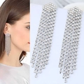 Boucles d'oreilles longues en cristal avec strass étincelants pour mariée et soirée - Strass Blanc Base Argentée (018111005)