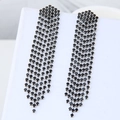 Boucles d'oreilles pendantes à pampilles en cristal noir pour mariages et soirées - Strass Noir Base Argentée (018111006)