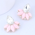 Sparkling crystal flower cluster stud earrings with pink petals and gold base - Pink