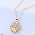 Golden tree of life necklace with white zircon pavé setting on a fine link chain - Gold Life Tree Style (_018120511)