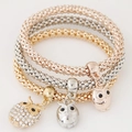 Three-piece stretch popcorn chain bracelet set with owl pendants in gold, silver and rose gold - Owl Shape