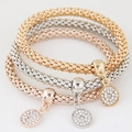 Three-piece stretch beaded bracelet set in gold, silver, and rose gold with zircon charms - Full Rhinestone Round Dot Style (0511199)