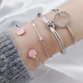 Conjunto de brazaletes y pulseras minimalistas plateadas con circonitas brillantes - Plateado