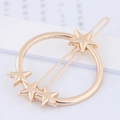 Golden circular hair clip with four star accents in a polished metallic finish - Round with Stars Style (110414225)